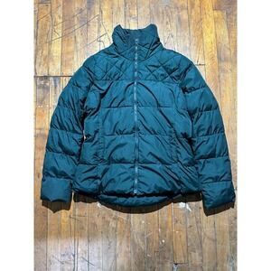 Old Navy Puffer Down Jacket Womens Small Green Warm Winter Cowl Neck Full Zipper